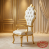 Gold king throne chair at luxury hotel VIP lounge gold ivory interior ambient spotlight