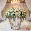 Silver inverted trapezoid cage base round stand with white roses peonies chandelier shadow