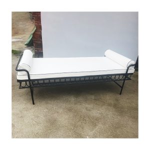 WENDING black iron scrollwork bed end bench white bolster ottoman hotel bedroom bench
