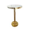 WENDING gold round high-top cocktail bar table glass top mirror pedestal stand champagne gold