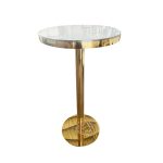 WENDING gold round high-top cocktail bar table glass top mirror pedestal stand champagne gold