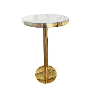 WENDING gold round high-top cocktail bar table glass top mirror pedestal stand champagne gold