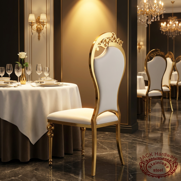 Gold S-curve crown dining chair hotel restaurant 45 degree ornate crown S-curve backrest warm