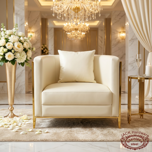 Ivory white barrel armchair at luxury hotel lobby VIP lounge florals chandeliers marble