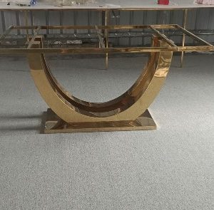 WENDING gold U-arch leg rectangular dining table glass top modern hotel banquet table