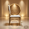 Gold round rose embossed chair side view luxury event space circular backrest warm light marble