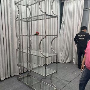 WENDING silver 7-8 tier glass shelf wedding display rack S-curve crescent side stand