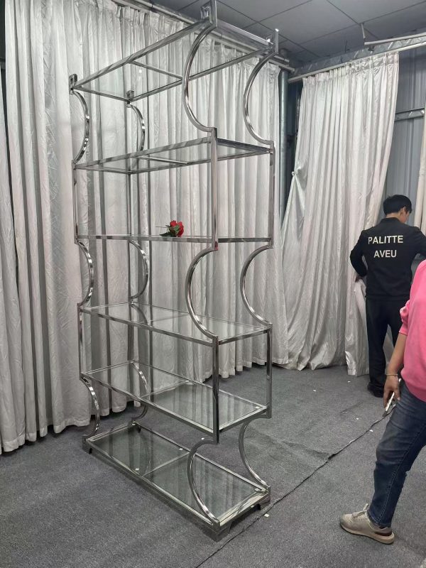 WENDING silver 7-8 tier glass shelf wedding display rack S-curve crescent side stand