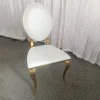 WENDING 815 round back chair side view - gold stainless steel frame white velvet seat hotel dining chair