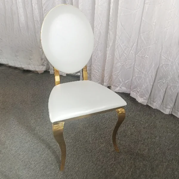 WENDING 815 round back chair side view - gold stainless steel frame white velvet seat hotel dining chair