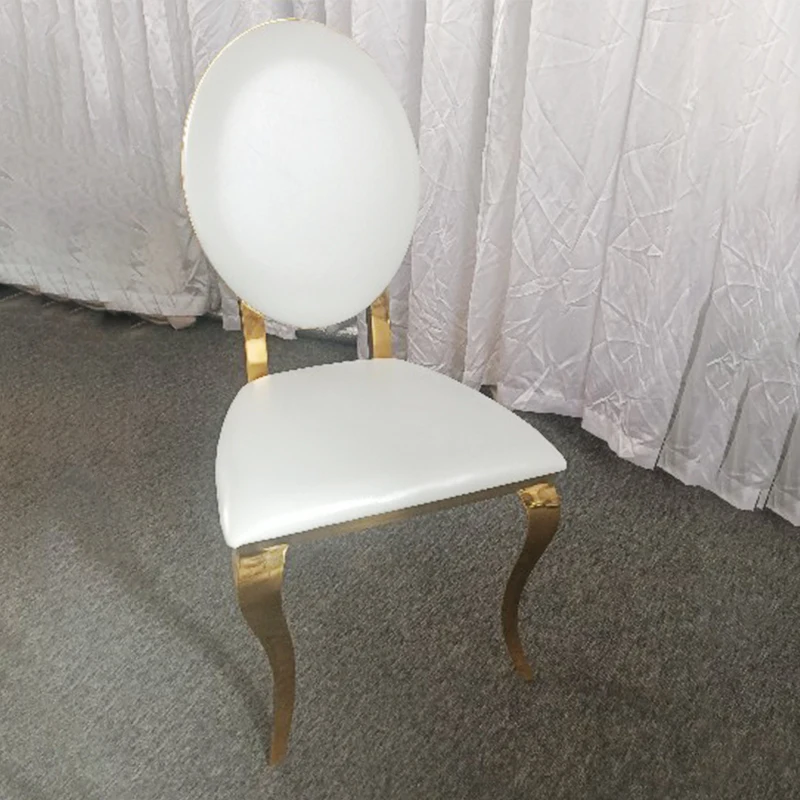 WENDING 815 round back chair side view - gold stainless steel frame white velvet seat hotel dining chair