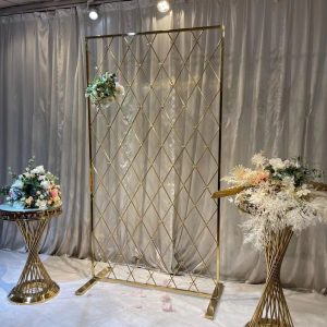 WENDING gold diamond mesh floral screen backdrop rhombus grid wedding flower wall