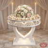 White heart support crystal pendant dessert station wedding white florals macarons crystal drops