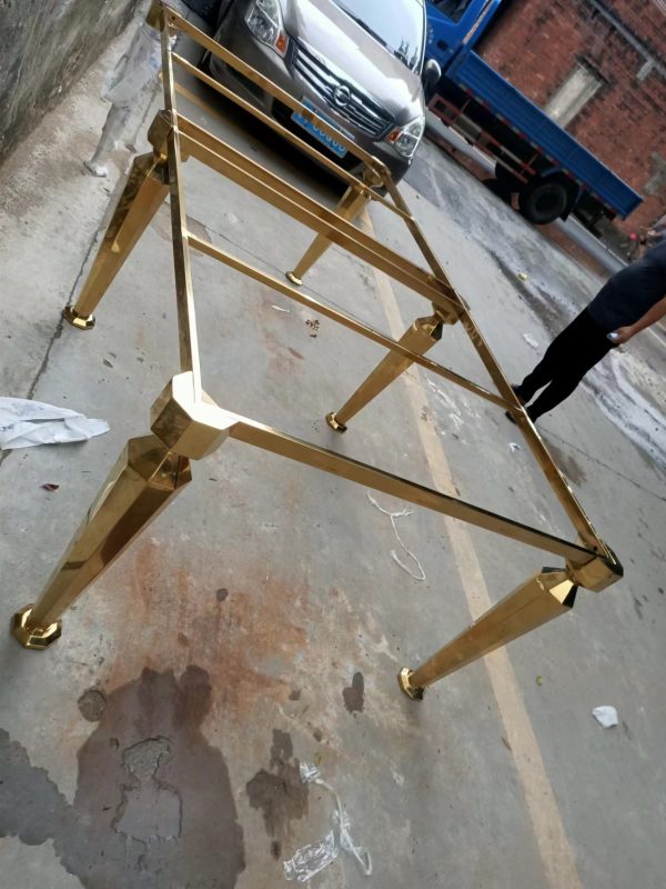 WENDING gold geometric-node angled-leg dining table splayed faceted joint hotel table