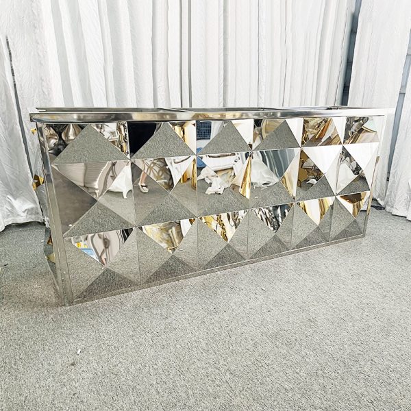 WENDING silver diamond pyramid matrix 3D wedding reception desk mirror sign-in counter geometric facets