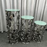 WENDING dark mirror fish-scale petal cylinder display stand set 3-piece tiered wedding pedestal
