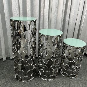 WENDING dark mirror fish-scale petal cylinder display stand set 3-piece tiered wedding pedestal