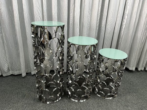 WENDING dark mirror fish-scale petal cylinder display stand set 3-piece tiered wedding pedestal