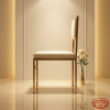 Gold floating backrest dining chair side view luxury event floating gap cream leather warm light