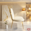 Cream oval arc-back sofa side view modern luxury villa warm ambient oval silhouette marble