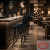 Black round seat bar stools at modern boutique hotel lounge multiple stools bar counter
