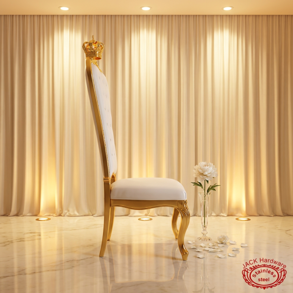 White gold crown throne chair side view tall crown silhouette warm golden light marble
