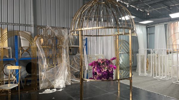 WENDING gold birdcage dome gazebo flower pavilion grand wedding ceremony arch stand