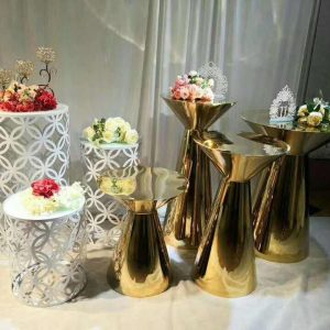 WENDING white lattice cylinder and gold hourglass display stand set 6-piece wedding combo