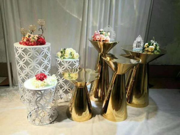 WENDING white lattice cylinder and gold hourglass display stand set 6-piece wedding combo