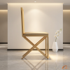 Square-back X-brace minimal chair side view contemporary luxury clean silhouette warm light
