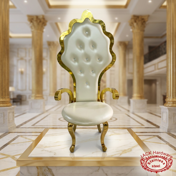 Royal throne chair on marble pedestal at grand hotel lobby showcase spotlights