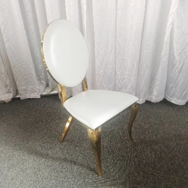 WENDING 815 gold round back wedding chair - luxury stainless steel O-back banquet chair white PU leather