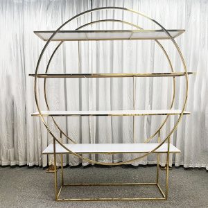 WENDING gold circle ring 4-tier white shelf wedding display rack full moon halo event stand