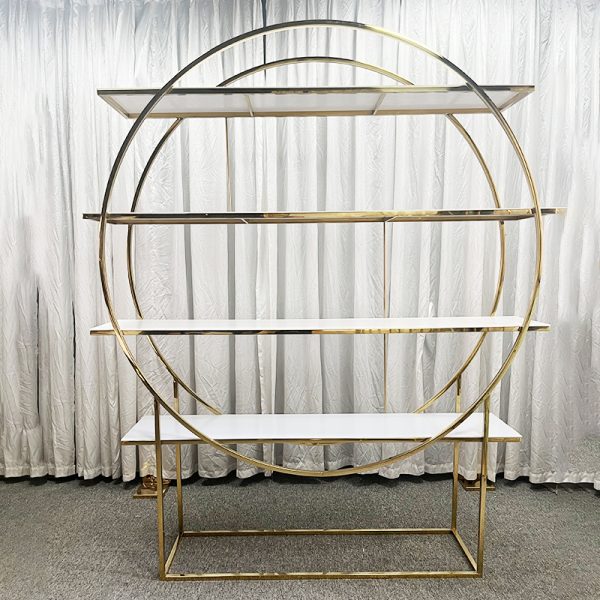 WENDING gold circle ring 4-tier white shelf wedding display rack full moon halo event stand