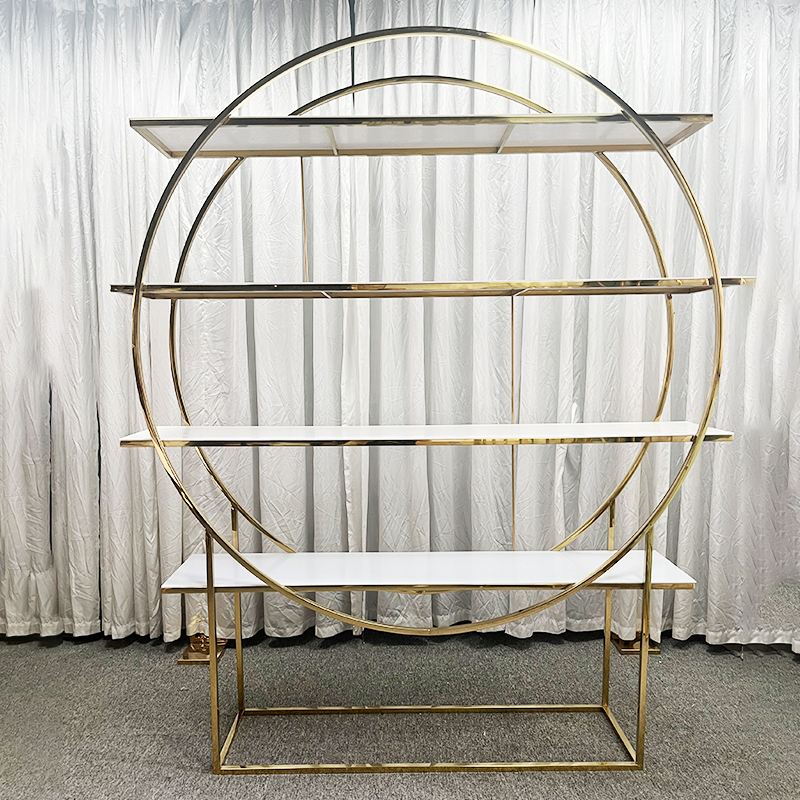 WENDING gold circle ring 4-tier white shelf wedding display rack full moon halo event stand