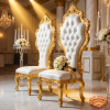 White gold throne chairs hotel ballroom wedding 45 degree diamond tufted backrest gold carved frame