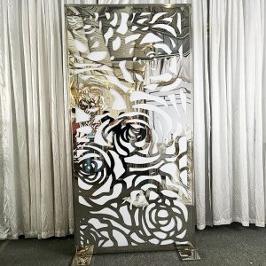 WENDING silver mirror rose laser-cut backdrop panel romantic floral screen stand