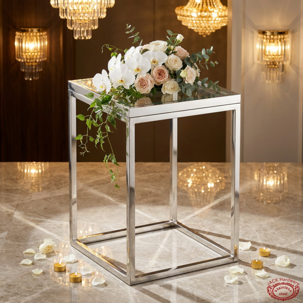 Silver square column frame hotel wedding 45 degree frame depth shadow pattern spotlights