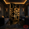 Black gold screen at hotel VIP lounge restaurant private room moody amber low lighting dark velvet