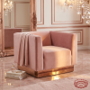 Pink velvet armchair hotel suite wedding lounge 45 degree rose gold base warm golden light