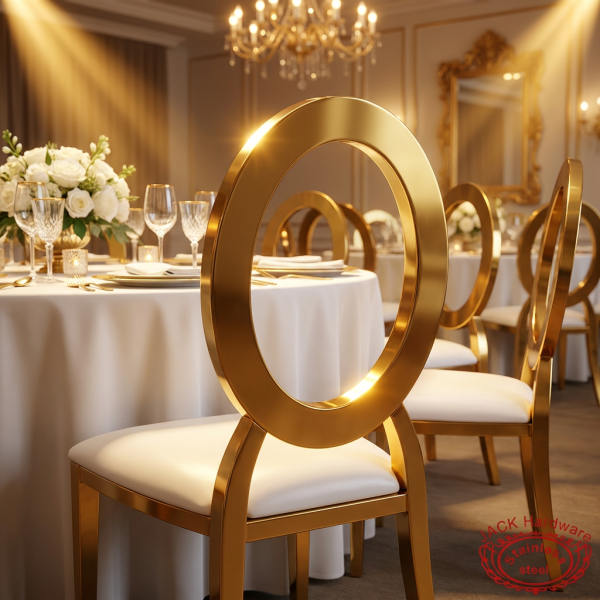 Gold O-ring circular backrest chair hotel restaurant 45 degree full circle backrest visible warm