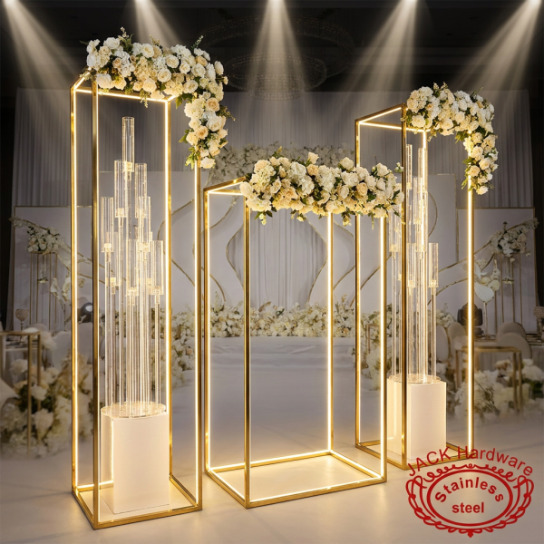 Gold crystal column set as hotel wedding stage main backdrop dramatic LED crystal light effects