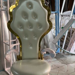 WENDING gold royal king throne chair crystal Chesterfield tufted diamond crown back pearl white