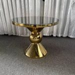WENDING gold hourglass ball-node cake table dark glass top trumpet base wedding display