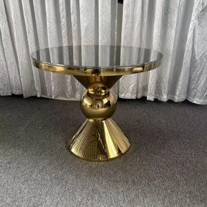 WENDING gold hourglass ball-node cake table dark glass top trumpet base wedding display