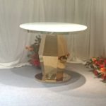 WENDING white marble round cake table gold geometric faceted column pedestal