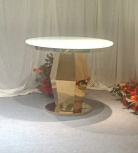 WENDING white marble round cake table gold geometric faceted column pedestal