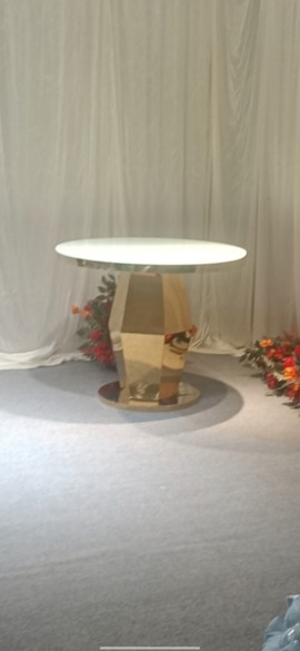 WENDING white marble round cake table gold geometric faceted column pedestal