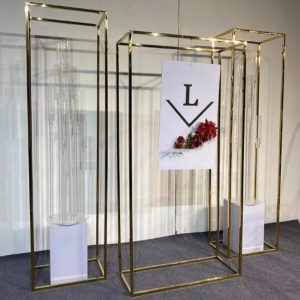 WENDING gold LED crystal column pillar backdrop set 3-piece luxury wedding stage