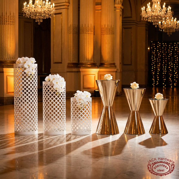 White and gold display stand sets side view grand ballroom white gold visual rhythm marble